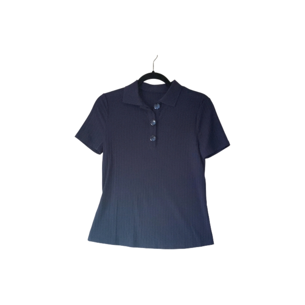 JNSQ Button Front Collar Neck Solid Navy Tee Size… - image 2